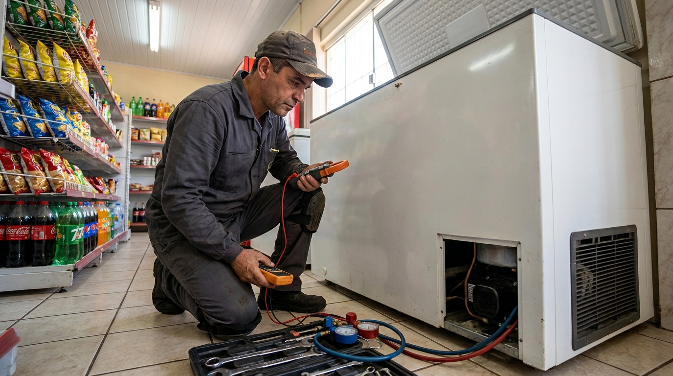 Reparo da placa eletrônica de um freezer em atendimento em Manaus‑AM